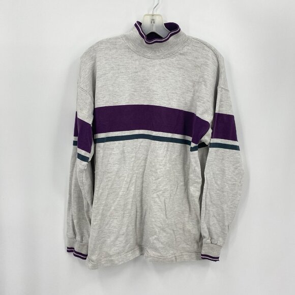 LL Bean Vintage Pullover Turtleneck Heavy Shirt Gray Purple Stripe 80's Mens M - Picture 1 of 6